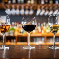 wine glasses on the bar